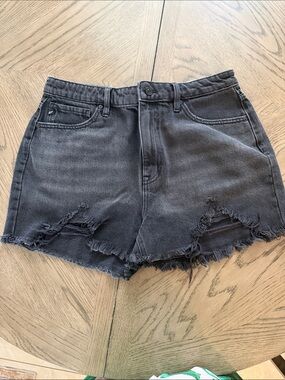 KanCan Washed Black High-Rise Distressed Jean Shorts